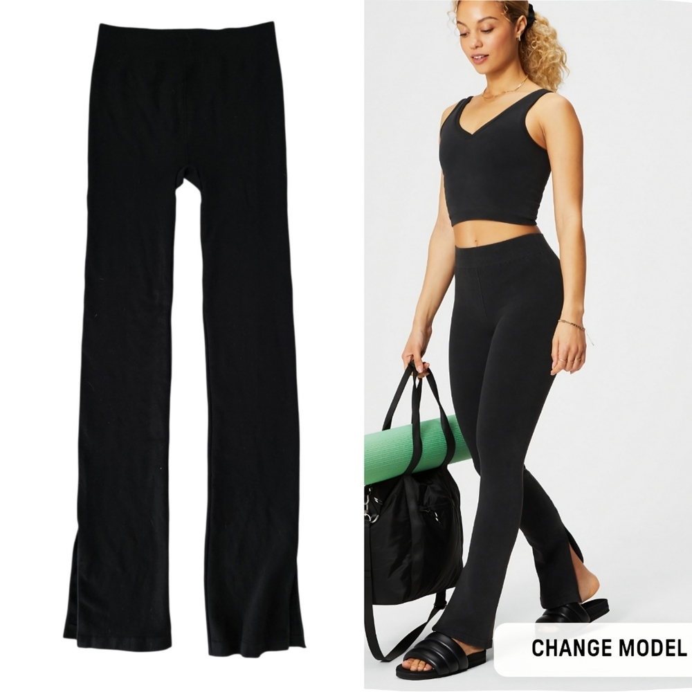 Fabletics Cloud Seamless High-Waisted‎ Split Flare Pants Sz M Black Lounge NEW
